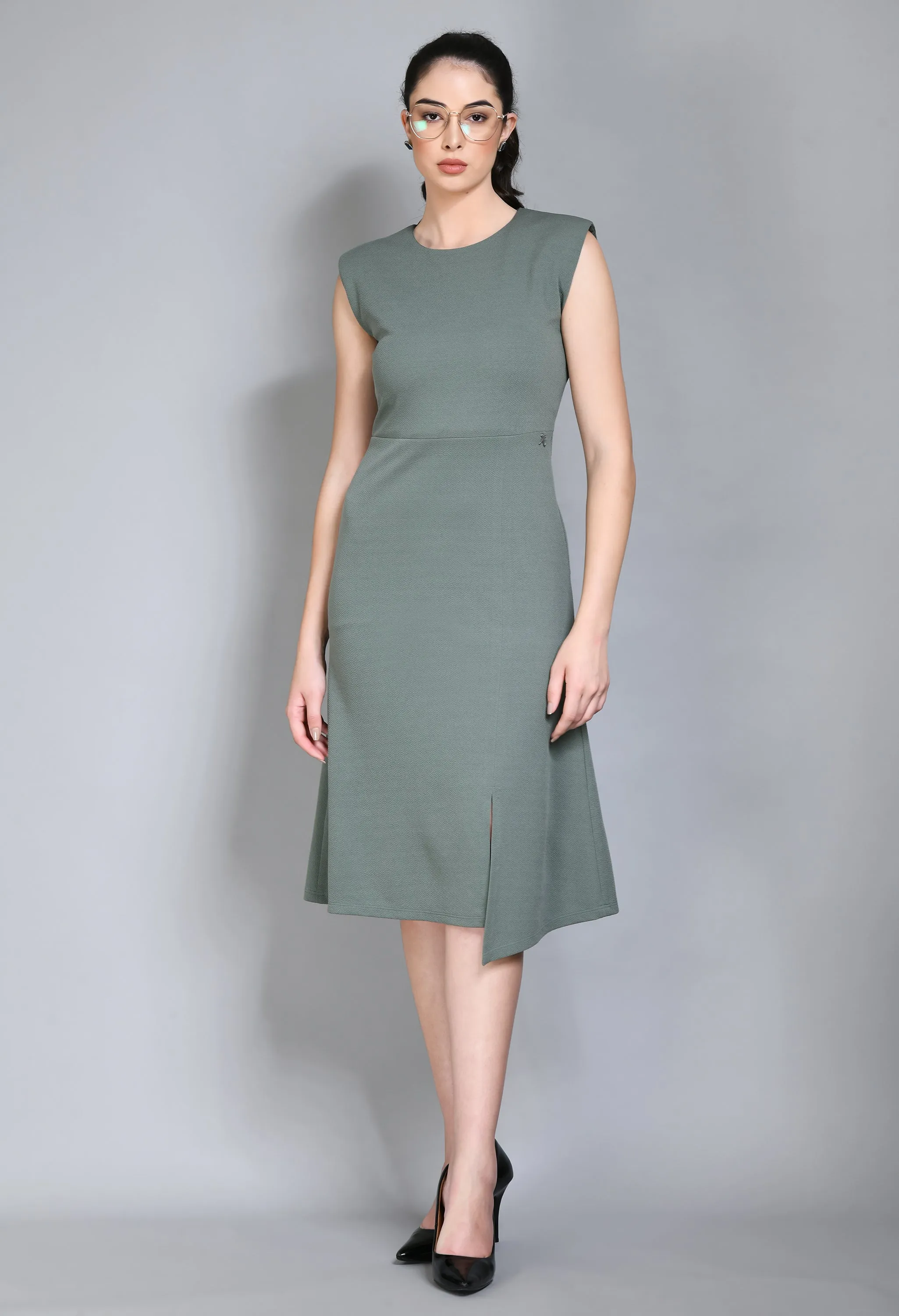 Exude Finesse Asymmetrical A-line Dress (Pista Green)