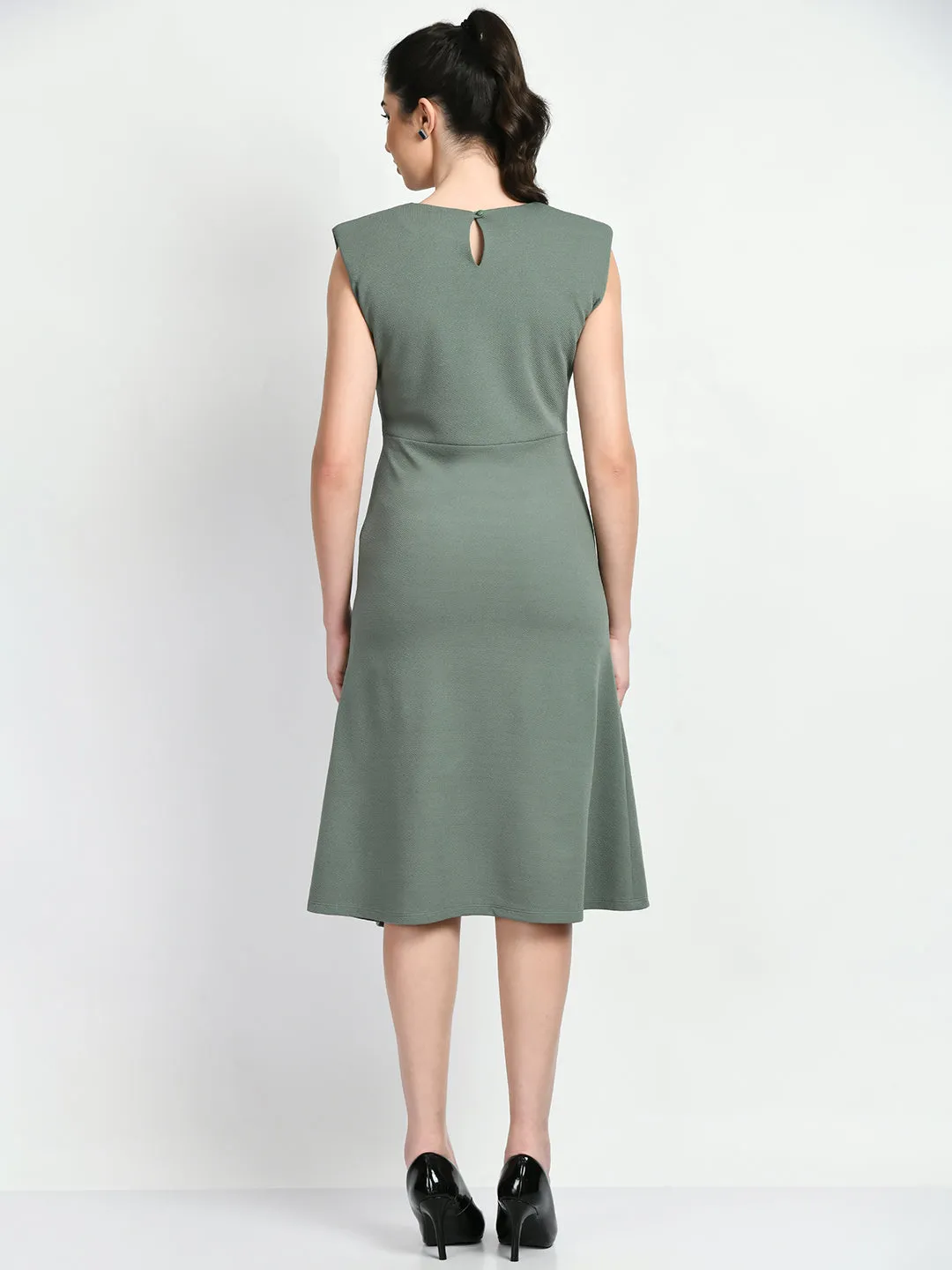 Exude Finesse Asymmetrical A-line Dress (Pista Green)