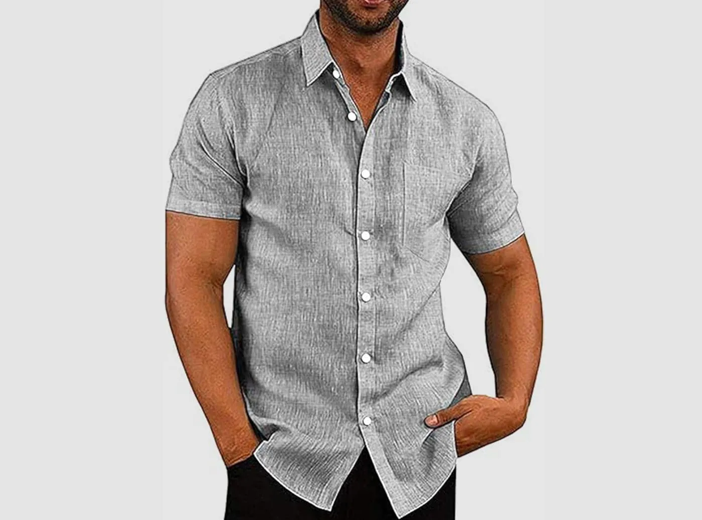 FitVille Men's Lightweight Linen Short Sleeve Shirt