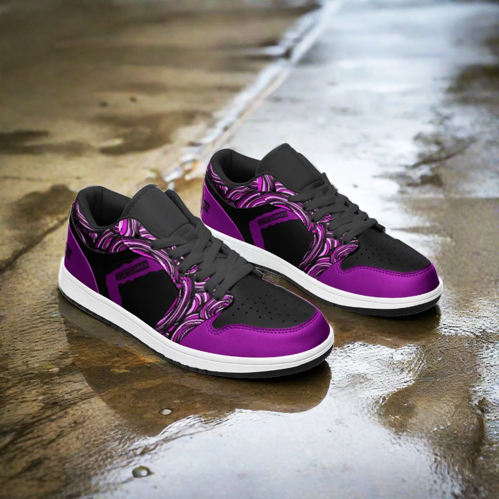 Freaky Shoes Black and Purple Unisex Low Top Leather Sneakers