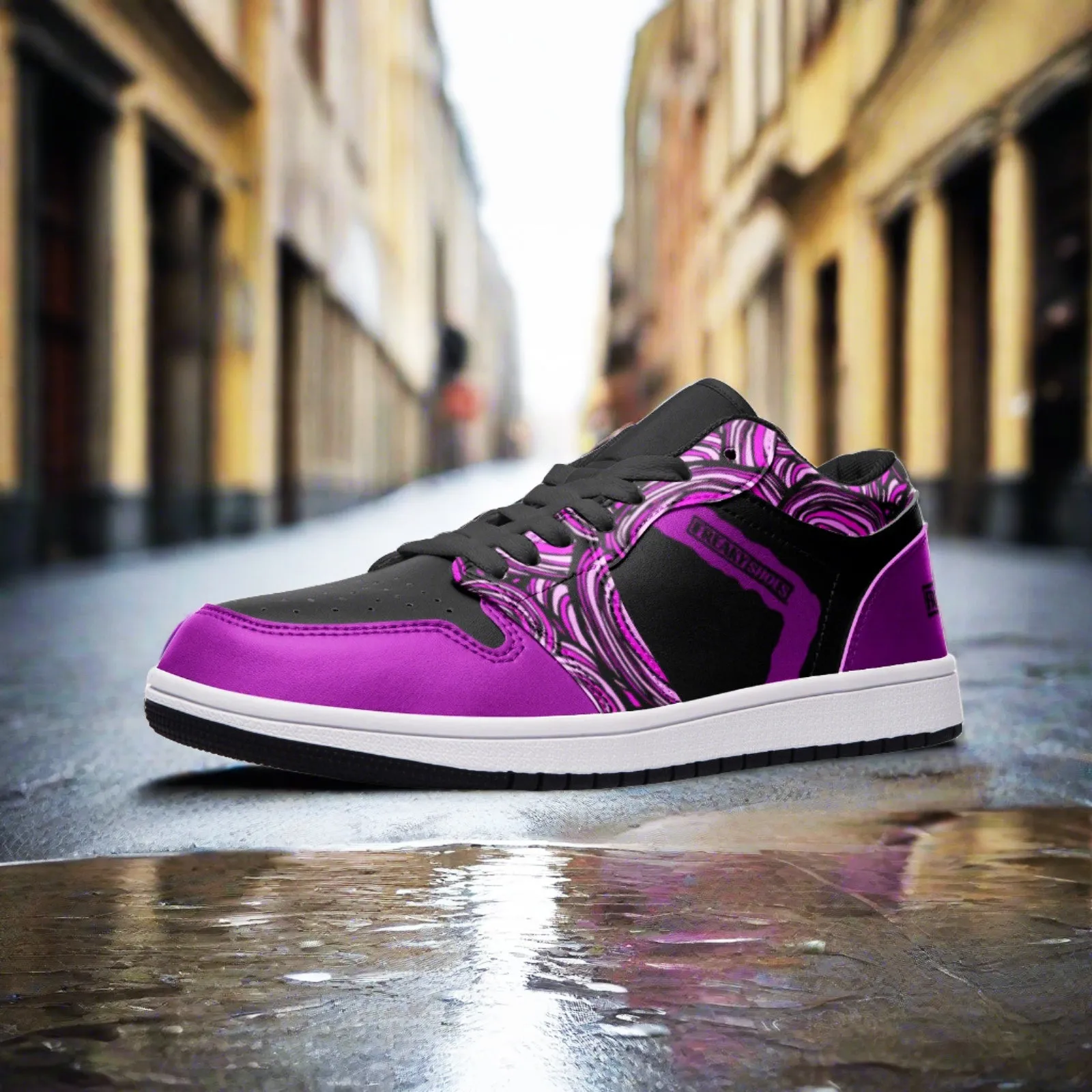 Freaky Shoes Black and Purple Unisex Low Top Leather Sneakers