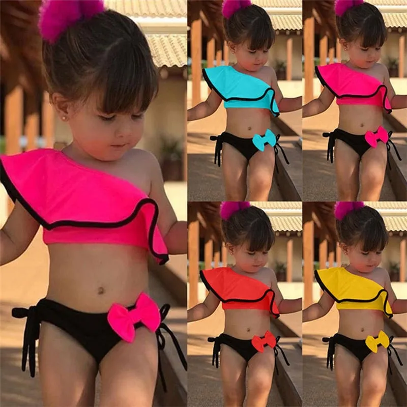 Girls Bow Decor 2 Pcs Swimwear