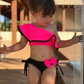 Girls Bow Decor 2 Pcs Swimwear