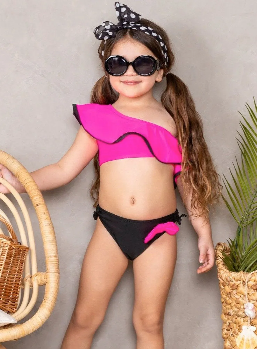 Girls Bow Decor 2 Pcs Swimwear