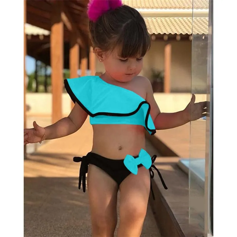 Girls Bow Decor 2 Pcs Swimwear