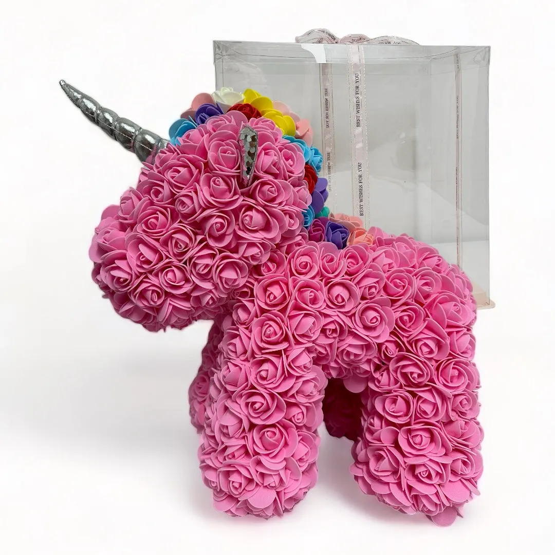 Gorgeous Pink Rose Unicorn with LED Light and Gift Box - 40cm