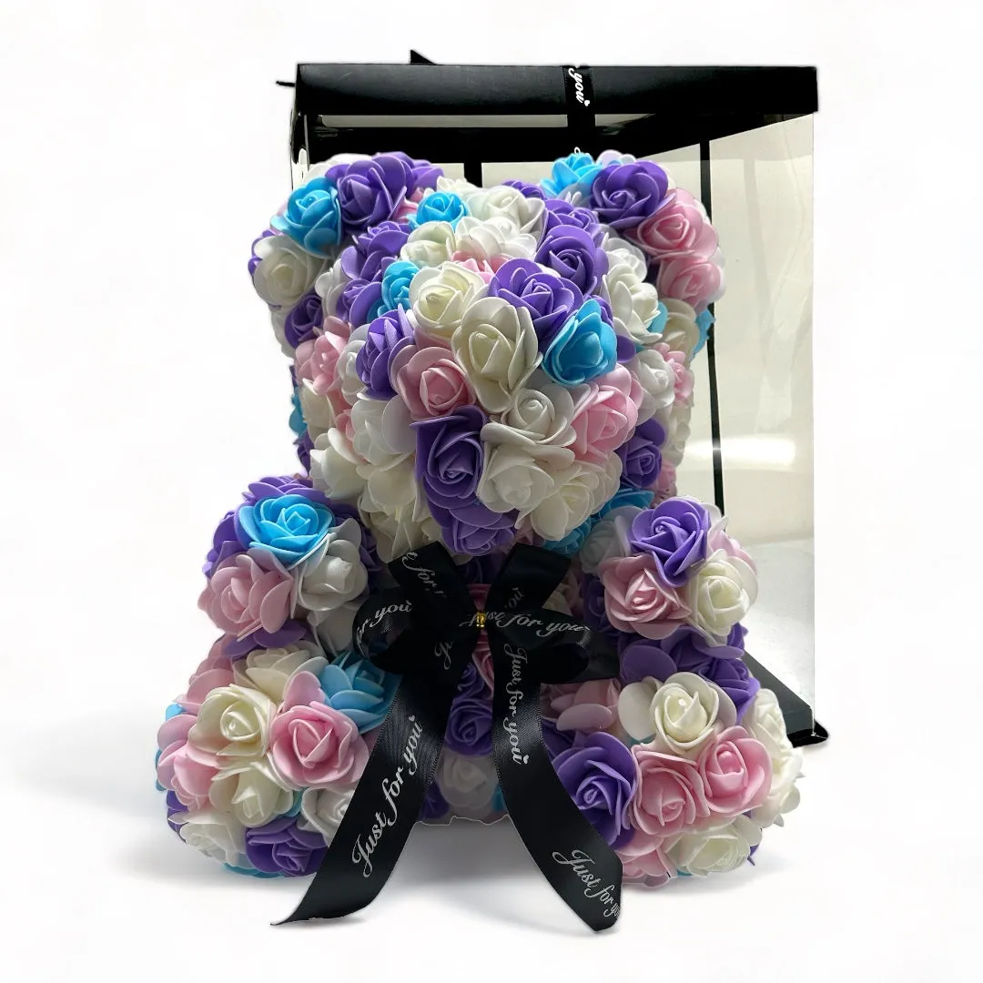 Gorgeous Purple Rainbow Rose Teddy Bear with LED Light and Gift Box - 40cm