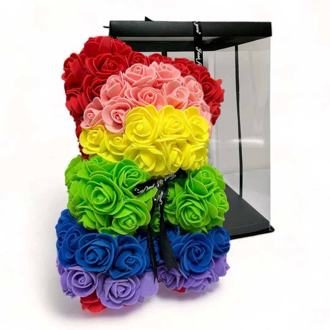 Gorgeous Rainbow Rose Teddy Bear with Gift Box - 25cm