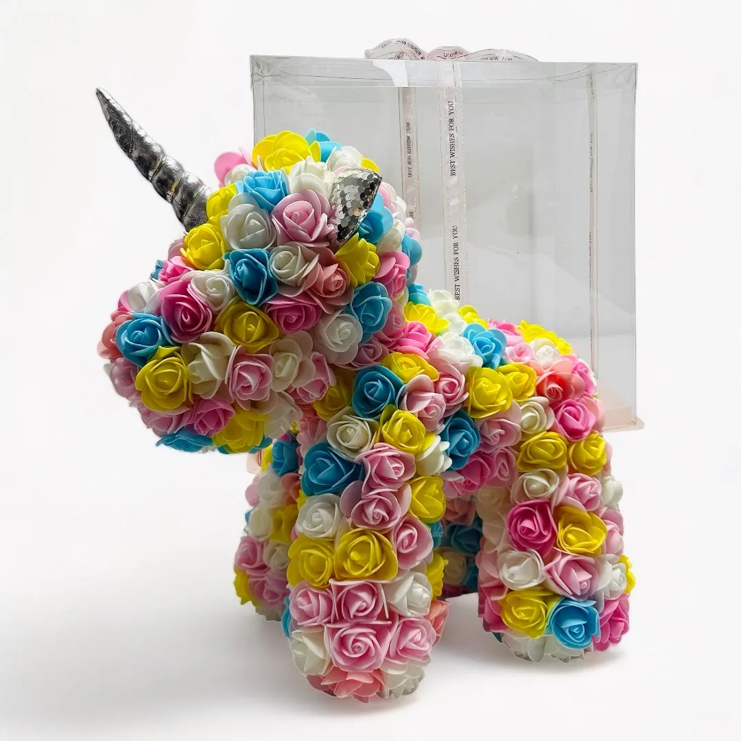 Gorgeous Rainbow Rose Unicorn with LED Light and Gift Box - 40cm