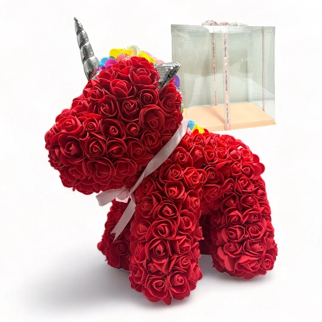 Gorgeous Red Rose Unicorn with LED Light and Gift Box - 40cm