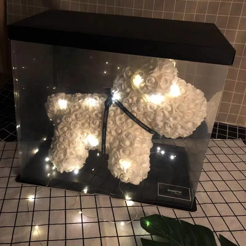 Gorgeous White Rose Puppy with LED Light and Gift Box - 40cm