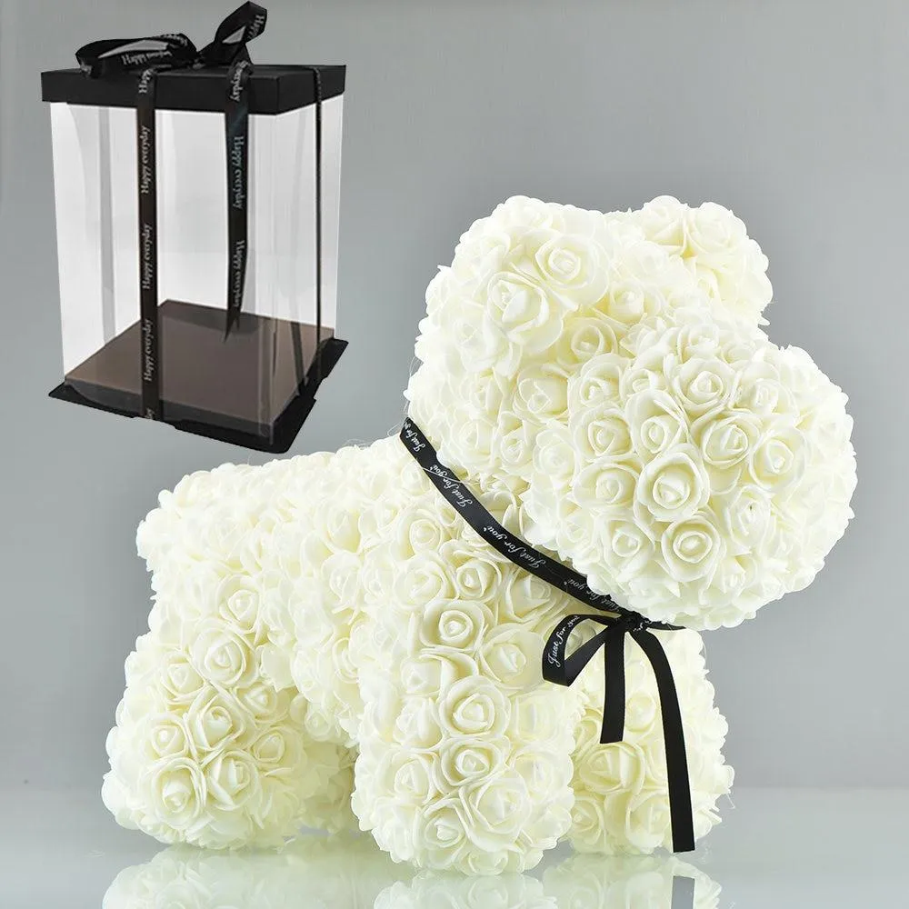 Gorgeous White Rose Puppy with LED Light and Gift Box - 40cm