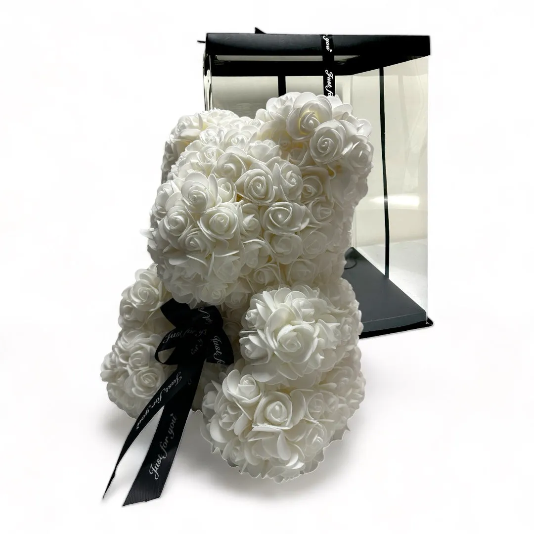 Gorgeous White Rose Teddy Bear with LED Light and Gift Box - 40cm