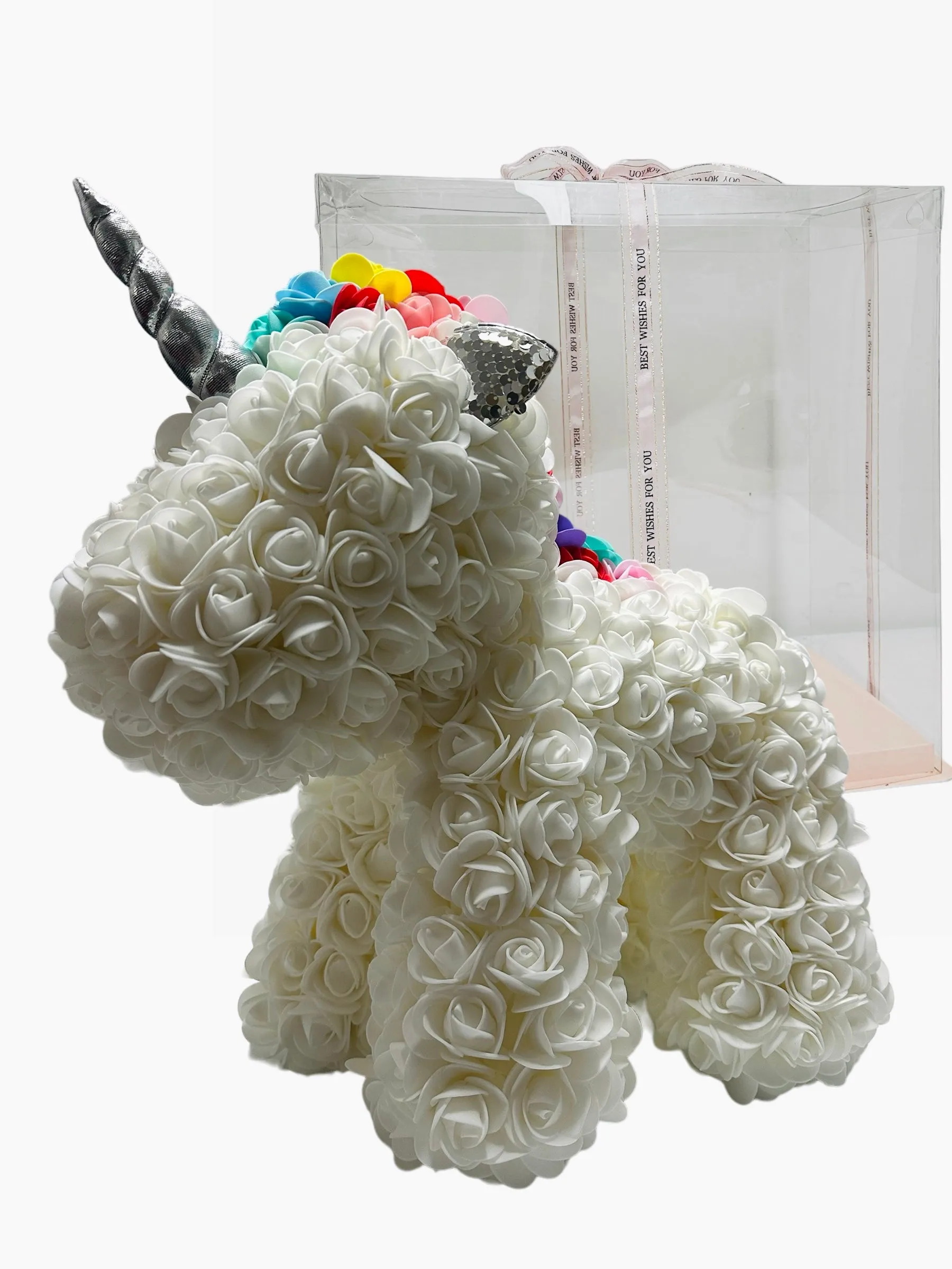 Gorgeous White Rose Unicorn with LED Light and Gift Box - 40cm