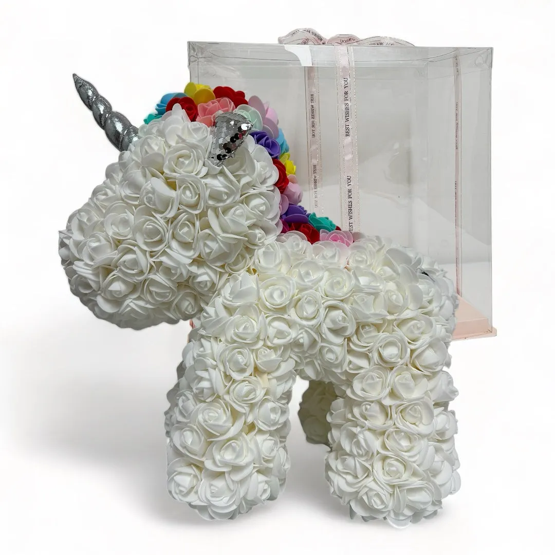 Gorgeous White Rose Unicorn with LED Light and Gift Box - 40cm