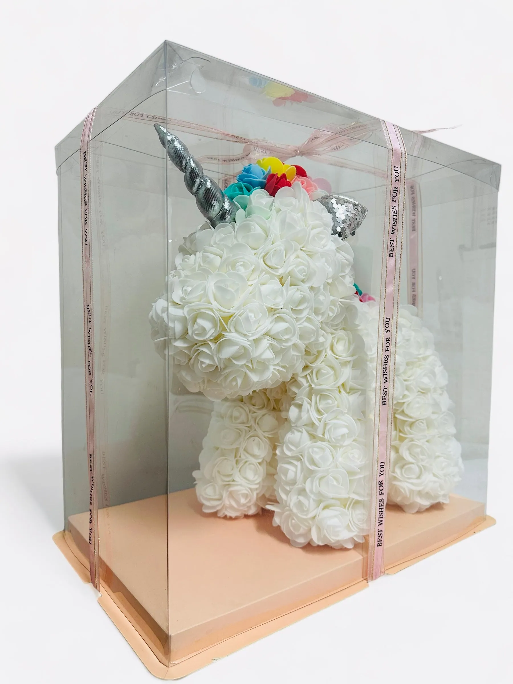 Gorgeous White Rose Unicorn with LED Light and Gift Box - 40cm