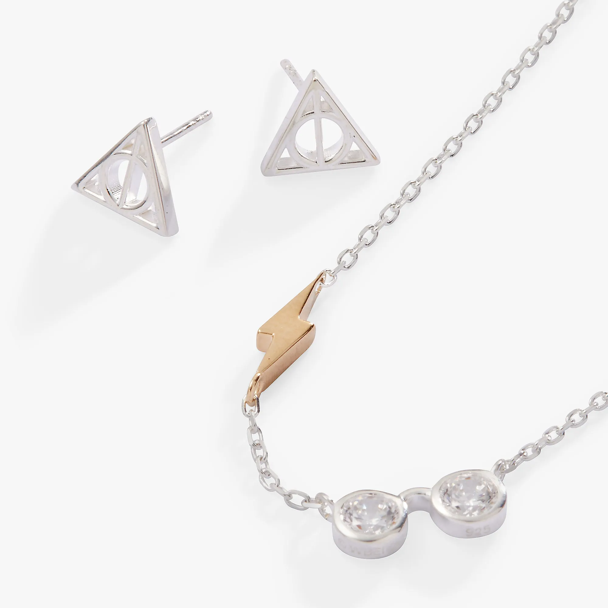 HARRY POTTER Glasses and Deathly Hallows Necklace and Earring Set, Sterling Silver