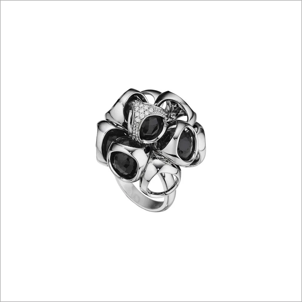 Icona Black Onyx & Diamond Cluster Ring in Sterling Silver