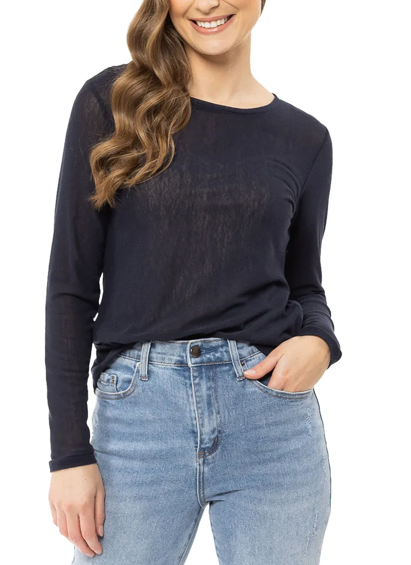 Leila   Luca Staple Long Sleeve Mesh Top - Navy