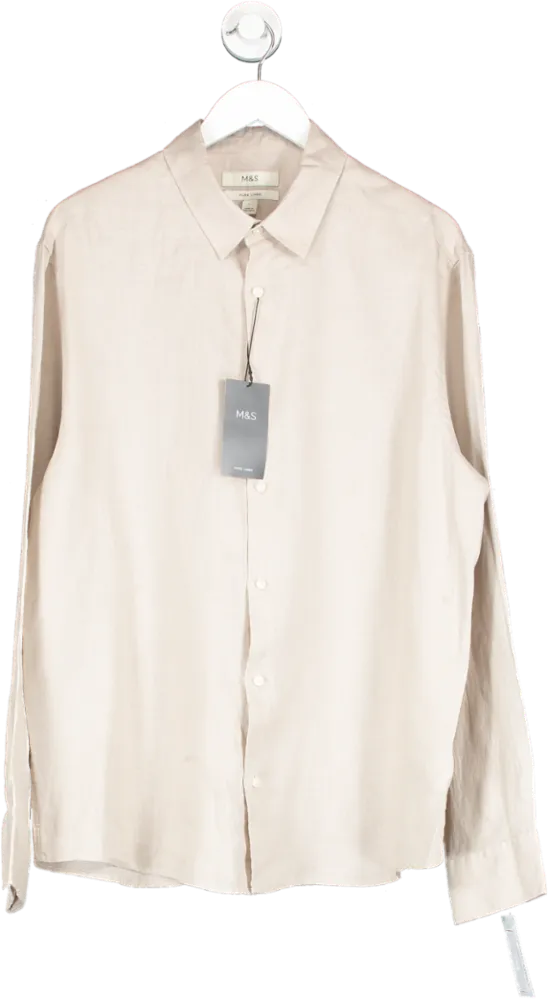 M&S Beige Pure Linen Long Sleeve Shirt UK L