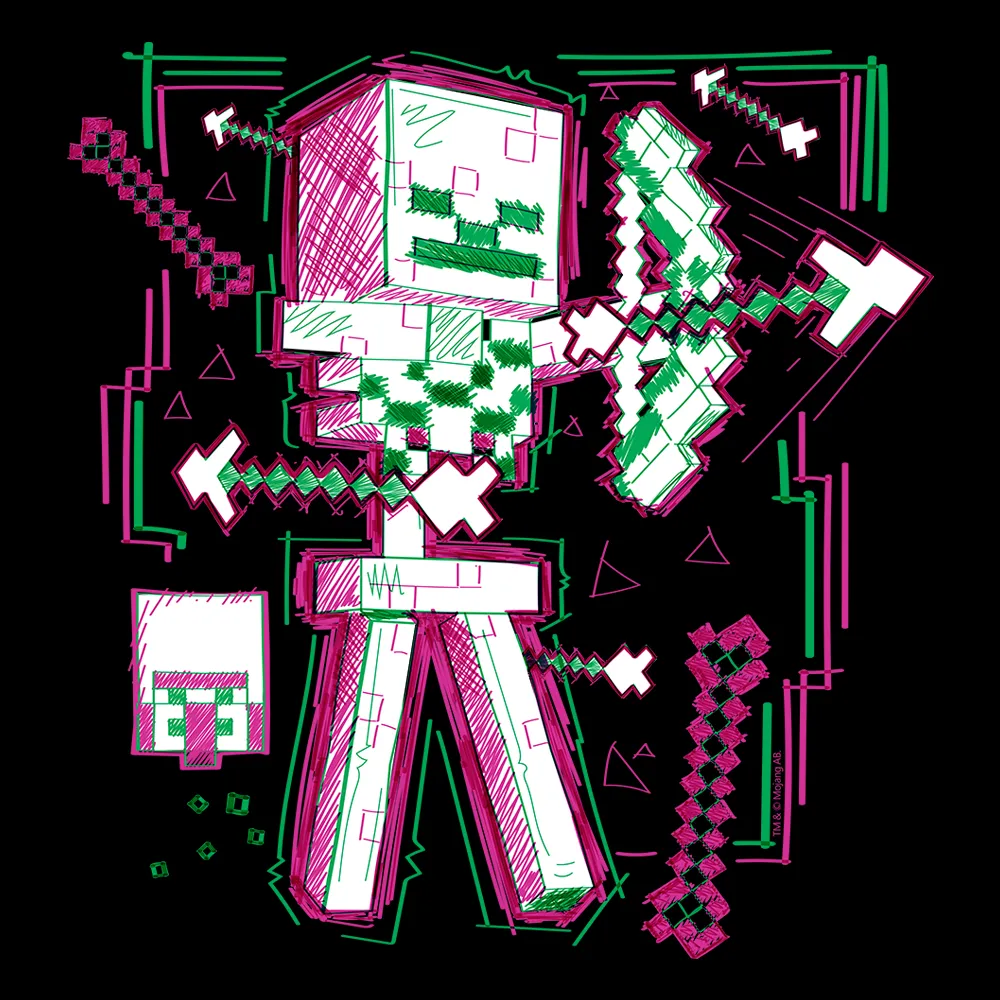 Minecraft Acid Sketch Skeleton Adult Short Sleeve T-Shirt