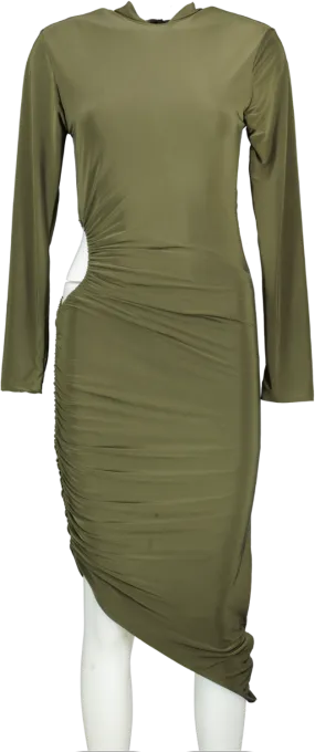 Missguided Khaki Green Slinky Cut Out Long Sleeve Midaxi Dress BNWT - SIZES UK 6/10/12/14