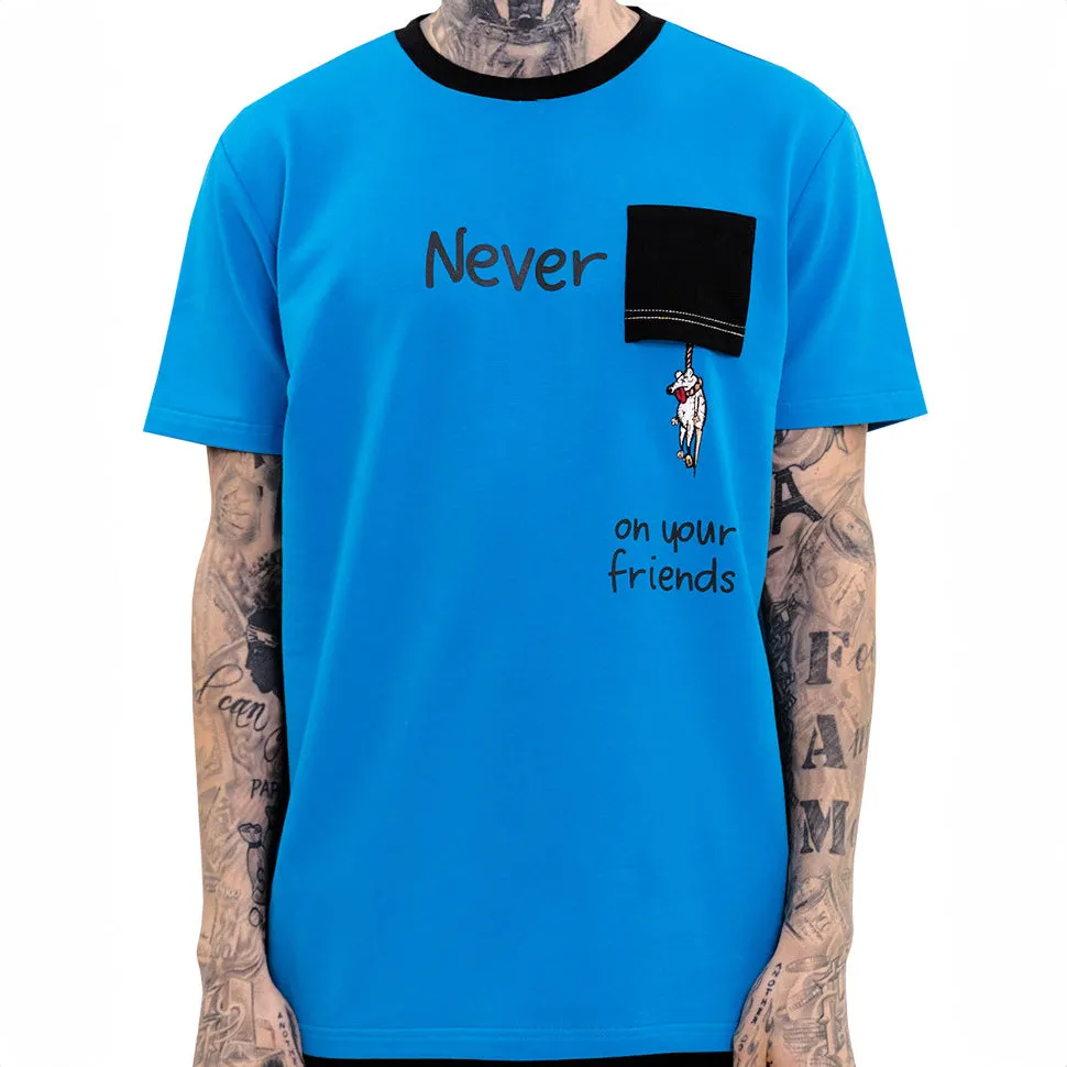 NEVER RAT HANGING POCKET TEE AQUA