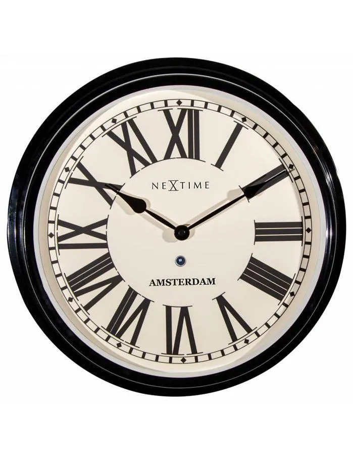 NeXtime Amsterdam Medium Wall Clock - White Dial - Black Markers - 15in Diameter