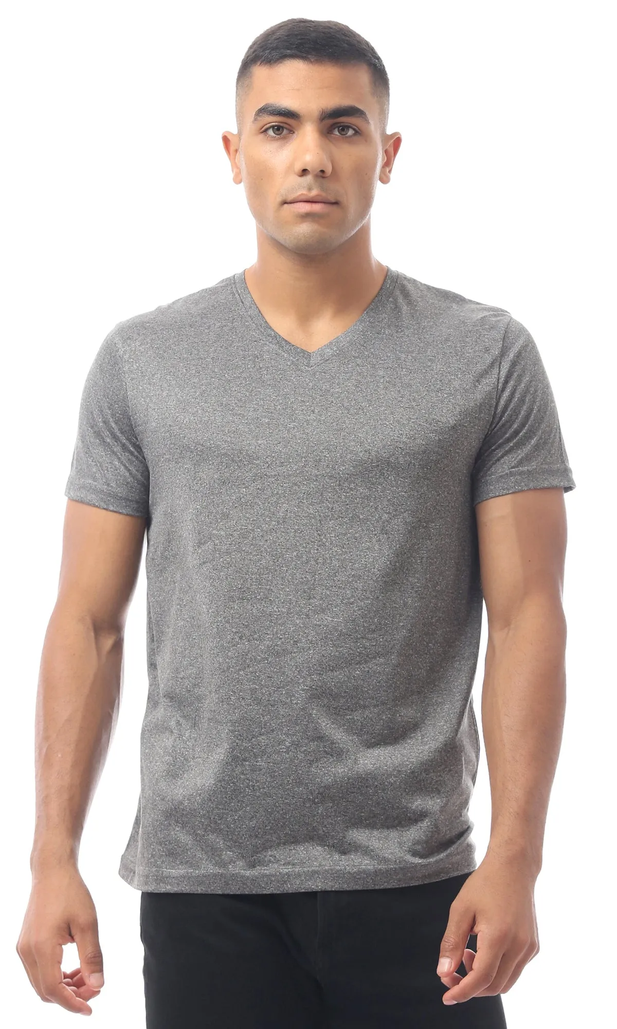 O171380 Cotton Slip On Heather Grey V-Neck Tee