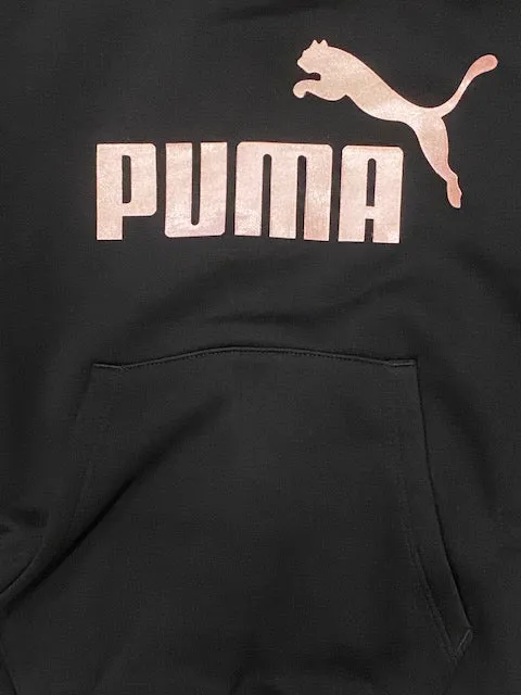 Puma Girls' sweatshirt with hood and pouch pocket ESS  2 logo print 670310 11 black pink gold