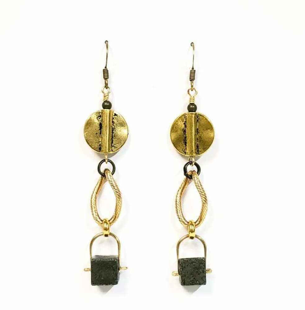 Pyrite Curb Swing Drop Earrings