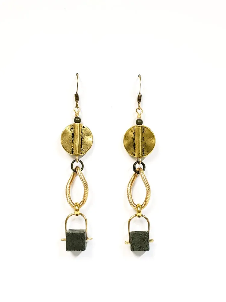 Pyrite Curb Swing Drop Earrings