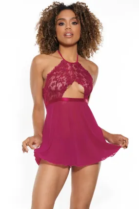 Scallop Stretch Lace Babydoll & Thong