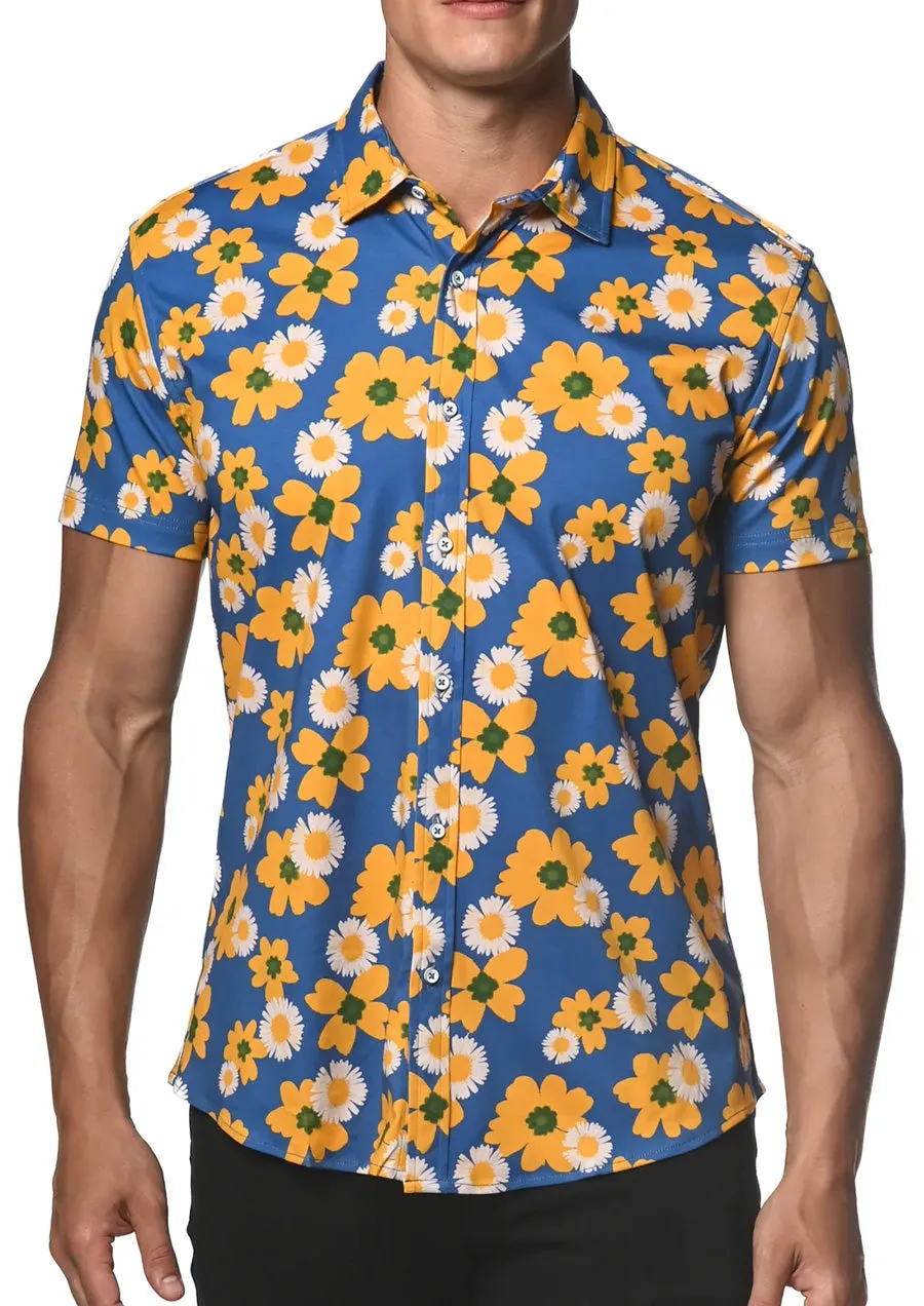 Stretch Jersey Knit Shirt (Royal Yellow Floral)