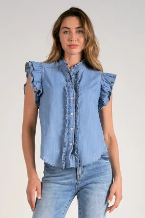 The Dovie Denim Ruffle Blouse