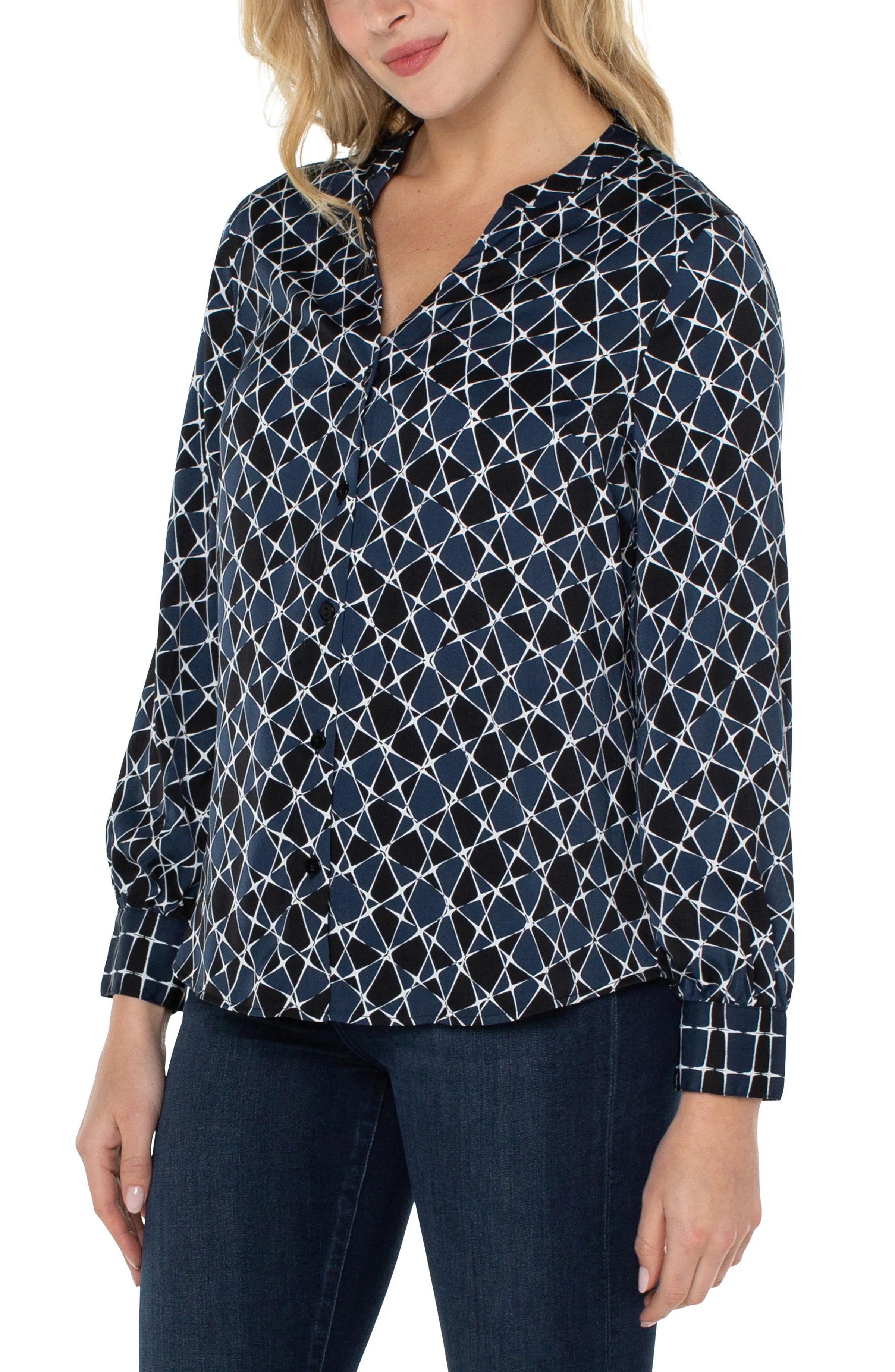 The Joelle Geometric Button Up Blouse