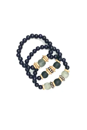 Trio Stack Bracelet Set in black by Twine & Twig