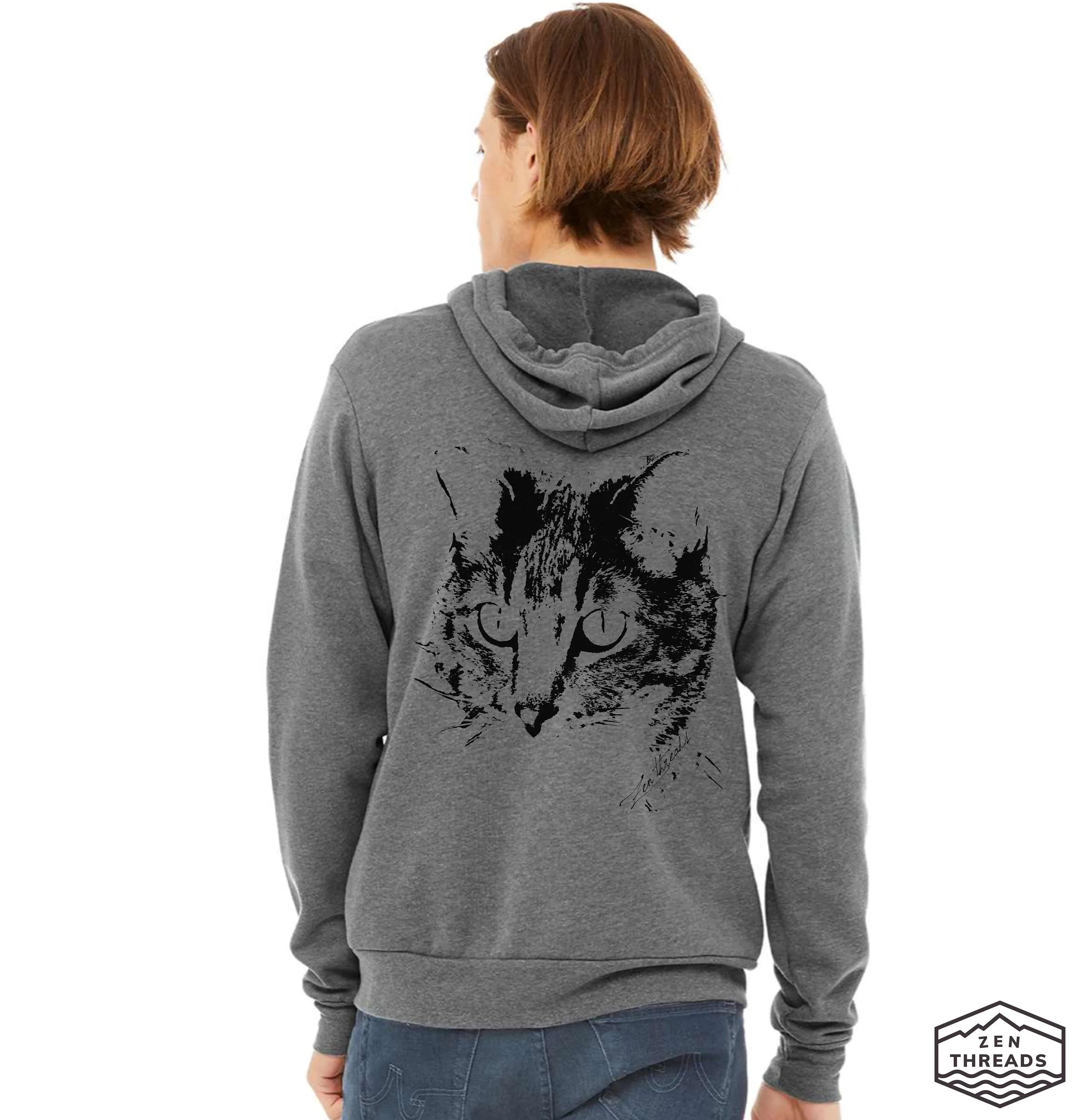 Unisex CAT Face feline Cozy Fleece Full Zip Hoody hooded Sweatshirt Bella Canvas 3739