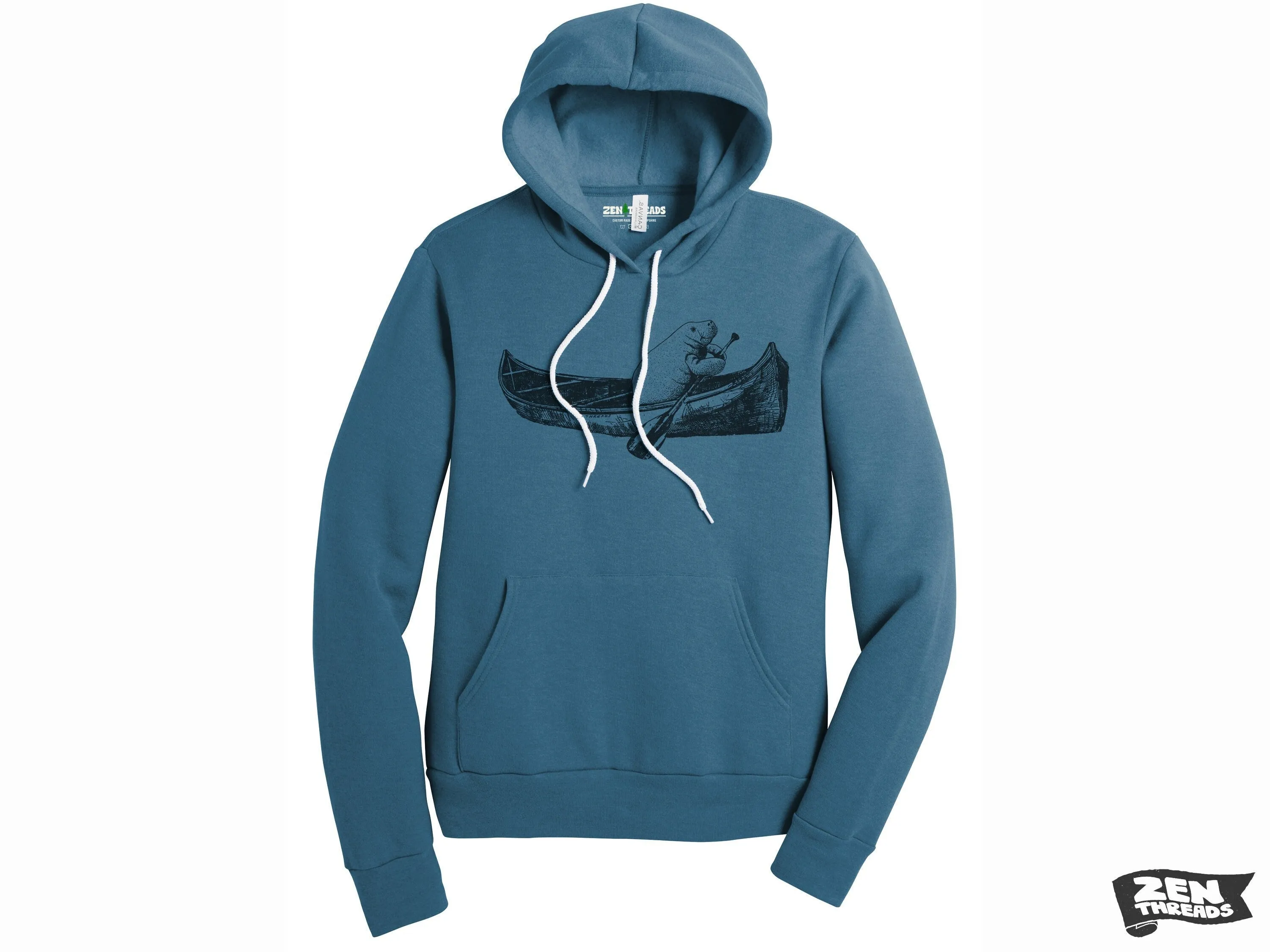 Unisex Pullover Hoody MANATEE (in a Canoe) Soft Fleece Sweatshirt Eco printed (More Colors)