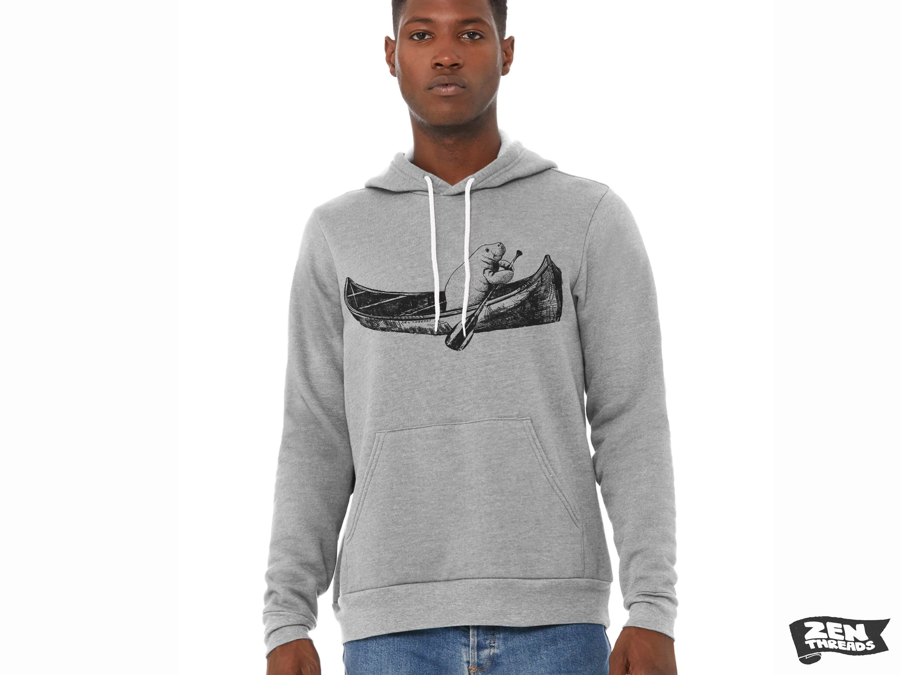 Unisex Pullover Hoody MANATEE (in a Canoe) Soft Fleece Sweatshirt Eco printed (More Colors)