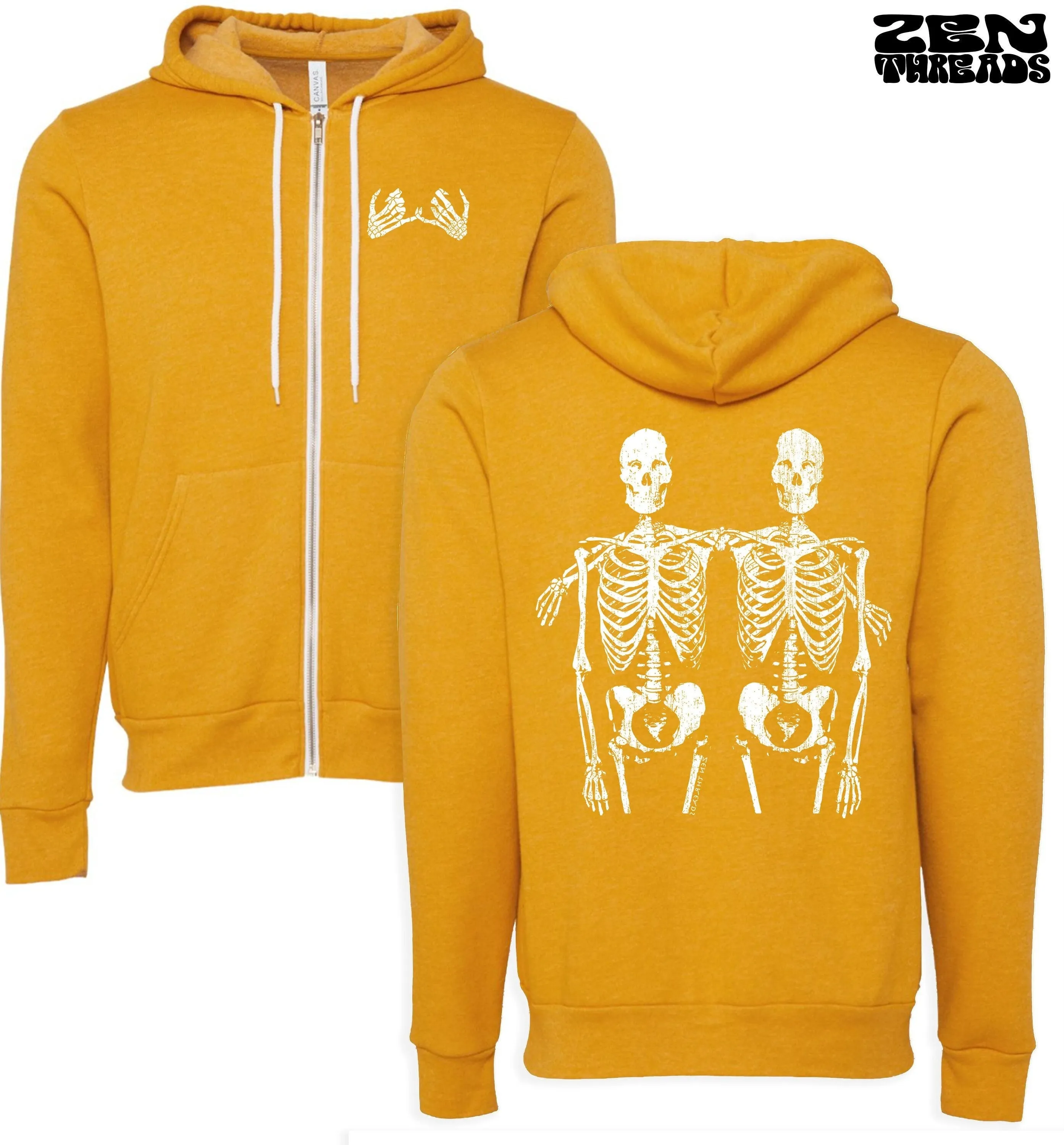 Unisex SKELETON Friends Cozy Fleece Full Zip Hoody hooded Sweatshirt (More Colors) Bella Canvas 3739