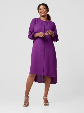 Vivo Imali Bishop Sleeve High Low Knee Length Dress - Dark Purple