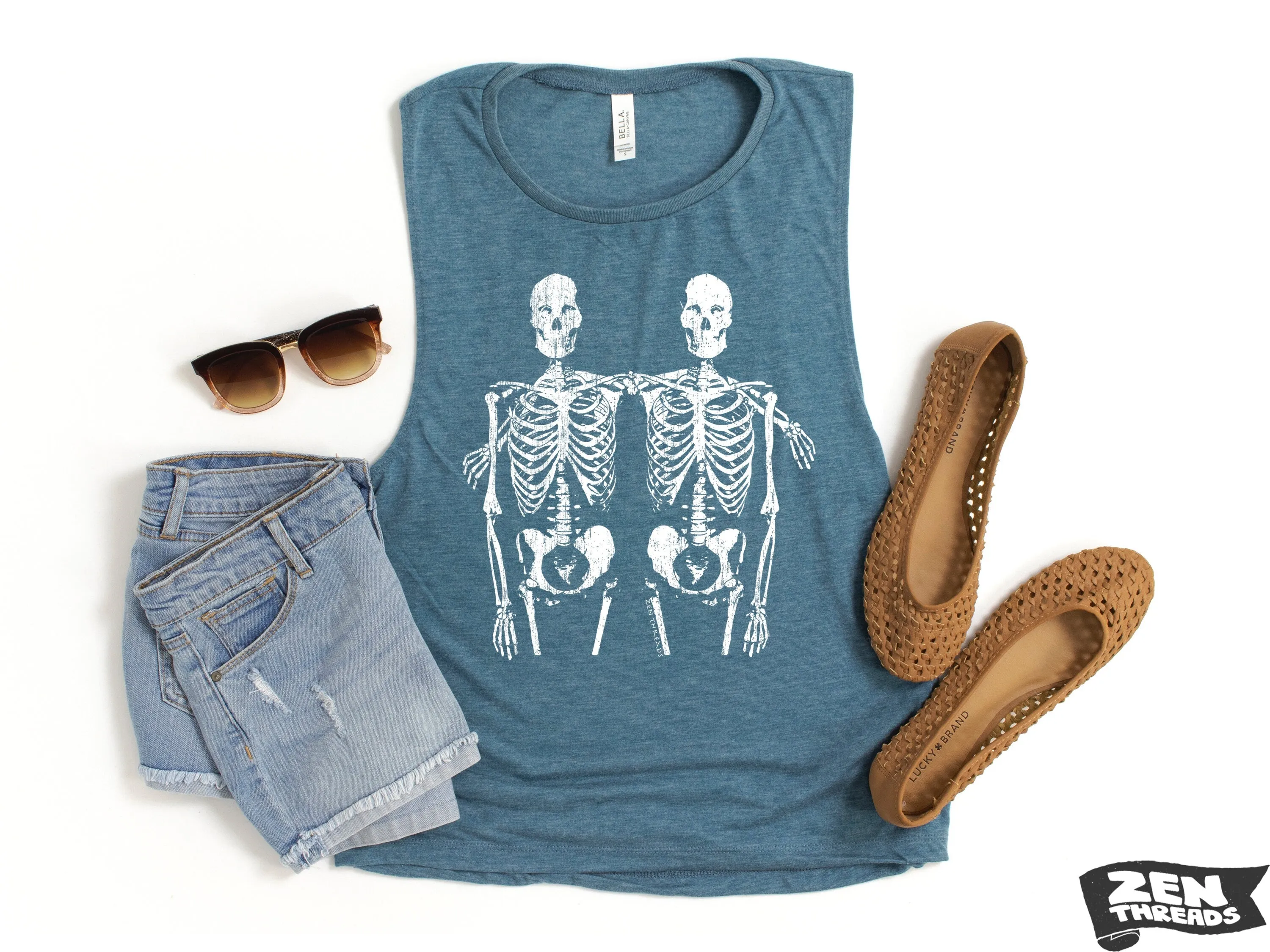 Womens SKELETON Friends Muscle Tank workout fitness tee best friends anatomy t-shirt bones anatomy nurse doctor friendship best halloween