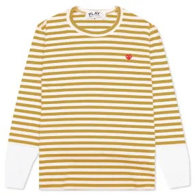 Women's Striped White Sleeve L/S T-Shirt - Mustard