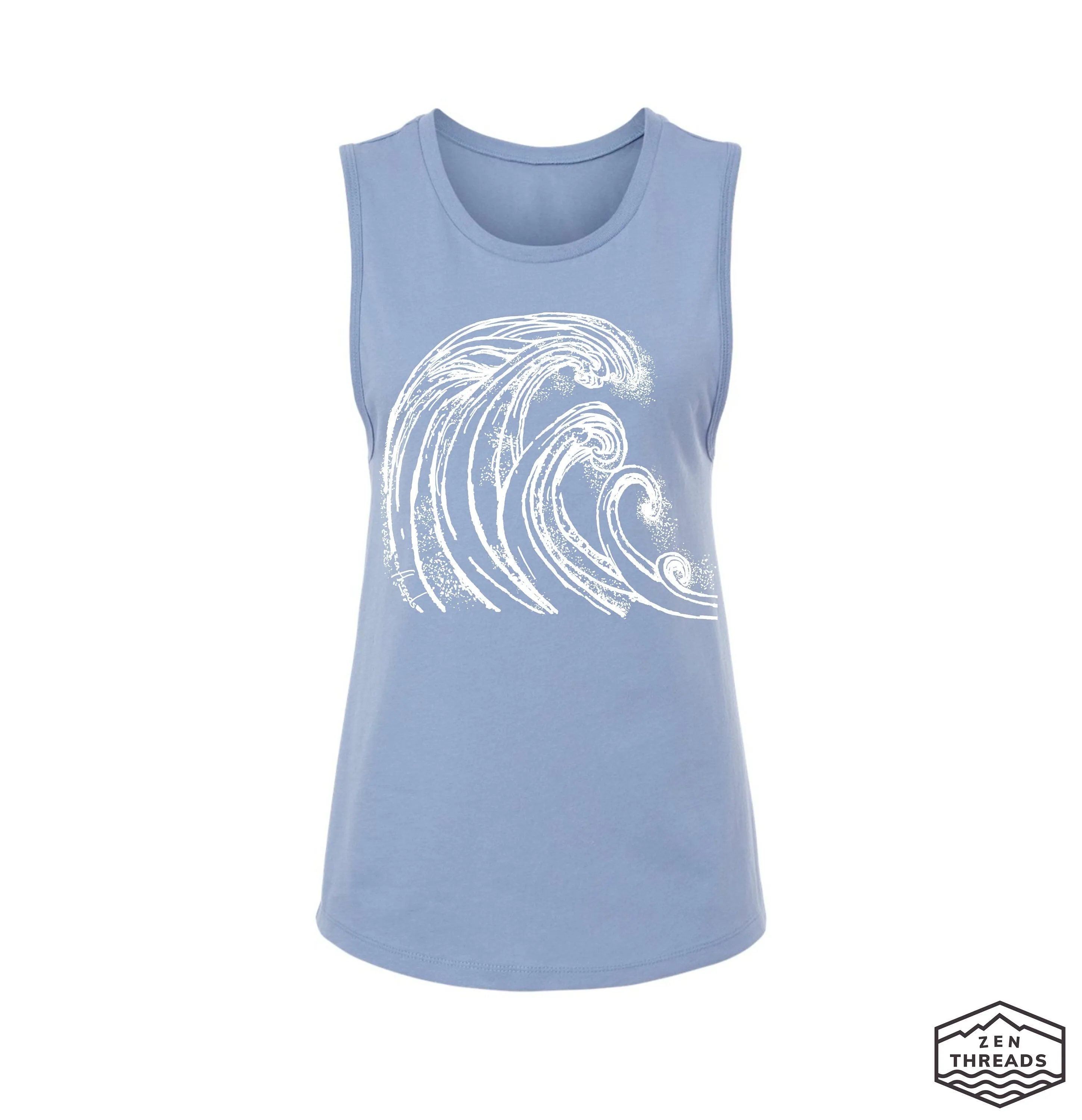 Womens WAVES Muscle Tank workout fitness tee ocean lover surf t-shirt surfer surfing California coast beach apparel wear top graphic coastal