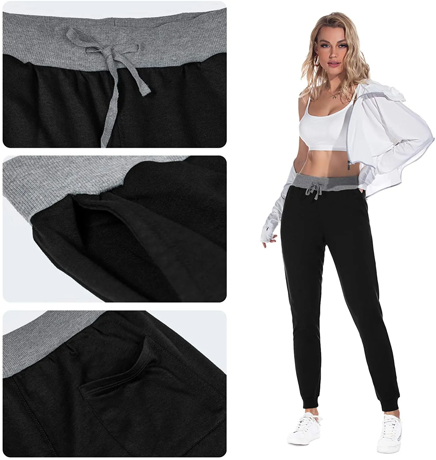 YUNDAI Women Joggers Cozy Cotton Sweatpants Tapered Active Yoga Lounge Track Pants with Pockets